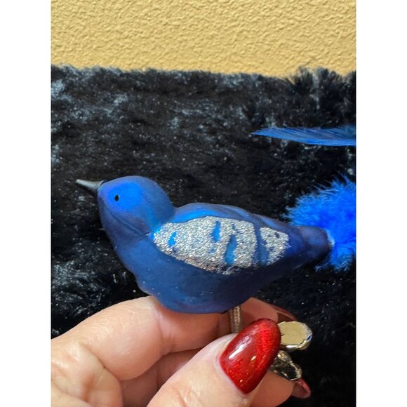 Vintage Blue Bird Clip-On Ornament With Glitter Accents & Feather Tail - Picture 2 of 10